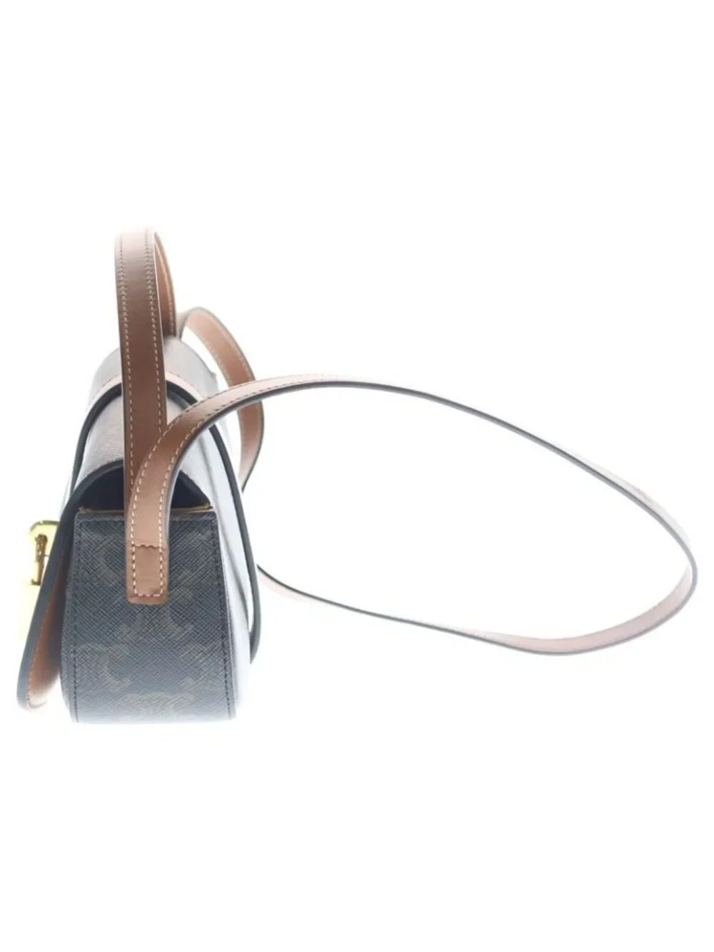 Celine Triomphe Tab Mini Shoulder Bag Pochette Brown Leather Gold - Picture 3 of 6